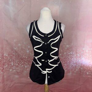 Susie Rose Black and White Ruffle Career/Work Top Size S